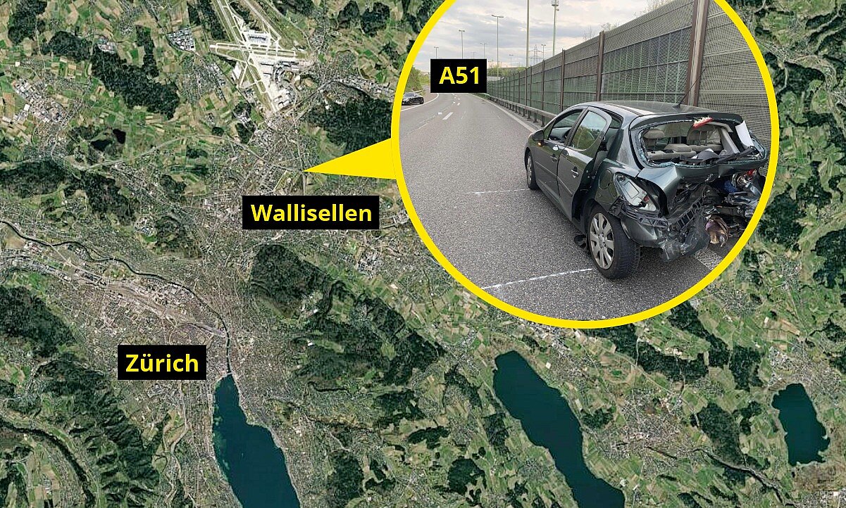 Zum illegalen Rennen kam es auf der A51 zwischen Wallisellen und Glattbrugg im Kanton Zürich. Bild: Google Maps, Kantonspolizei Zürich