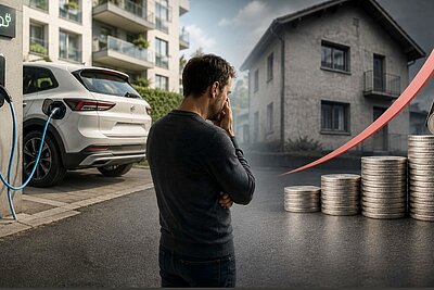 Laden zu Hause: Der Bundesrat will den Zugang zu Ladeinfrastruktur in Mehrfamilienhäusern erleichtern. Noch ist die Regelung aber nicht beschlossen. Bild: KI generiert