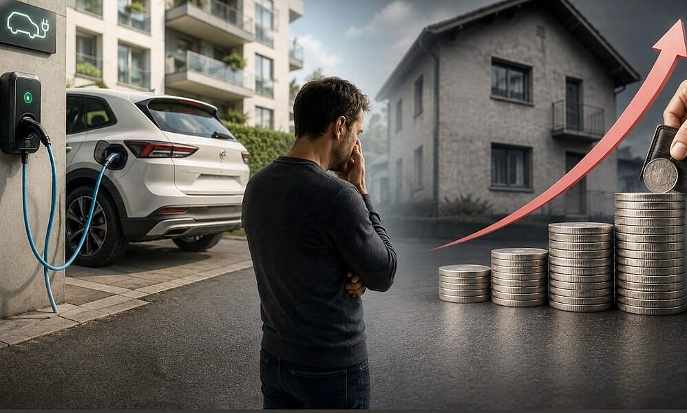 Laden zu Hause: Der Bundesrat will den Zugang zu Ladeinfrastruktur in Mehrfamilienhäusern erleichtern. Noch ist die Regelung aber nicht beschlossen. Bild: KI generiert