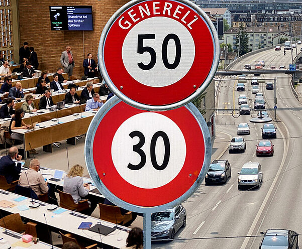 Der Zürcher Kantonsrat hat sich für Tempo 50 auf Hauptverkehrsachsen ausgesprochen. Bild: STREETLIFE, Kantonsrat Zürich