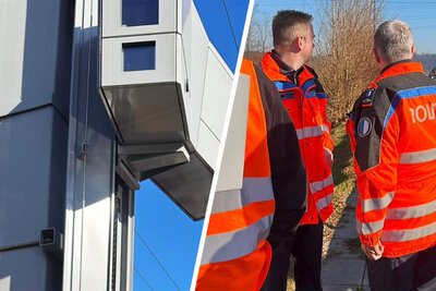 Adaptive Tempokontrolle auf der A14: Die Luzerner Polizei bei der Installation der sogenannten GHGW-Blitzer. Bild: Luzerner Polizei