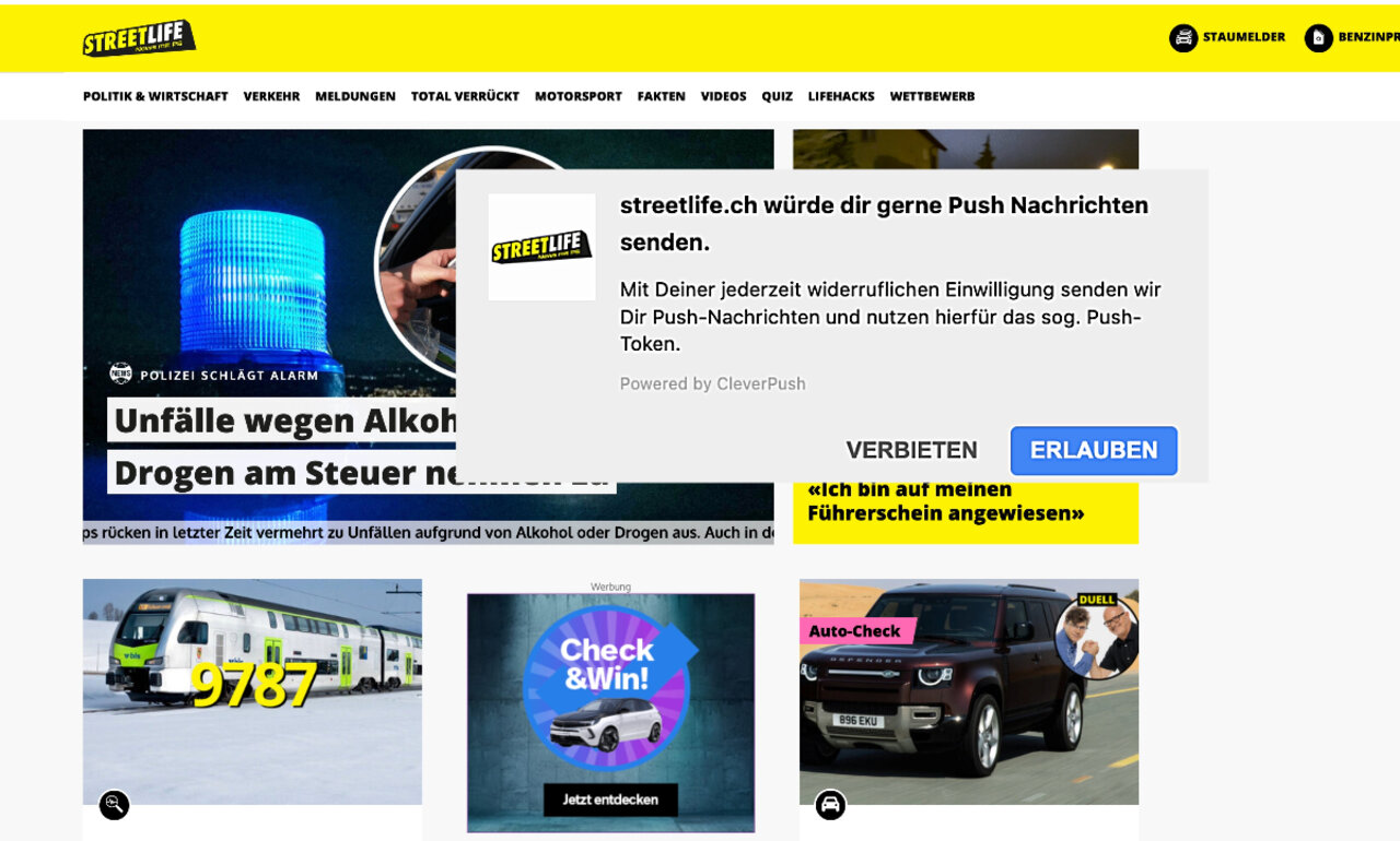 Ein Klick und du hast den STREETLIFE-Push abonniert. Bild: STREETLIFE