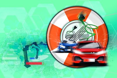 Grafik mit Stromautos und einem Rettungsring.