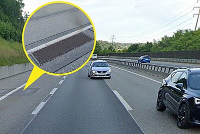 Der grosse Zeitverlust wurde durch einen defekten Schachtdeckel wie diesen auf der A1 ausgelöst. Bild: Google Maps