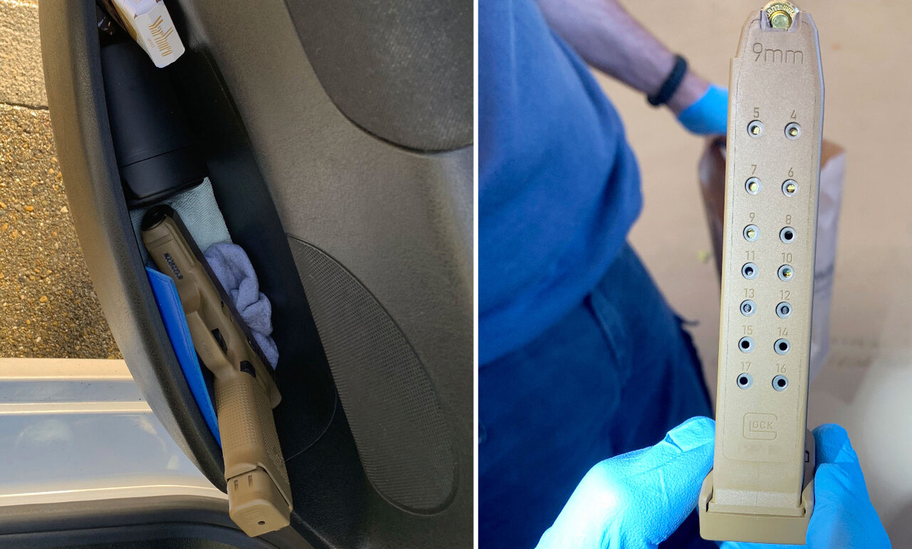Die geladene Pistole lag wie auf diesem Bild in Fach der Fahrertüre. Bilder: BAZG