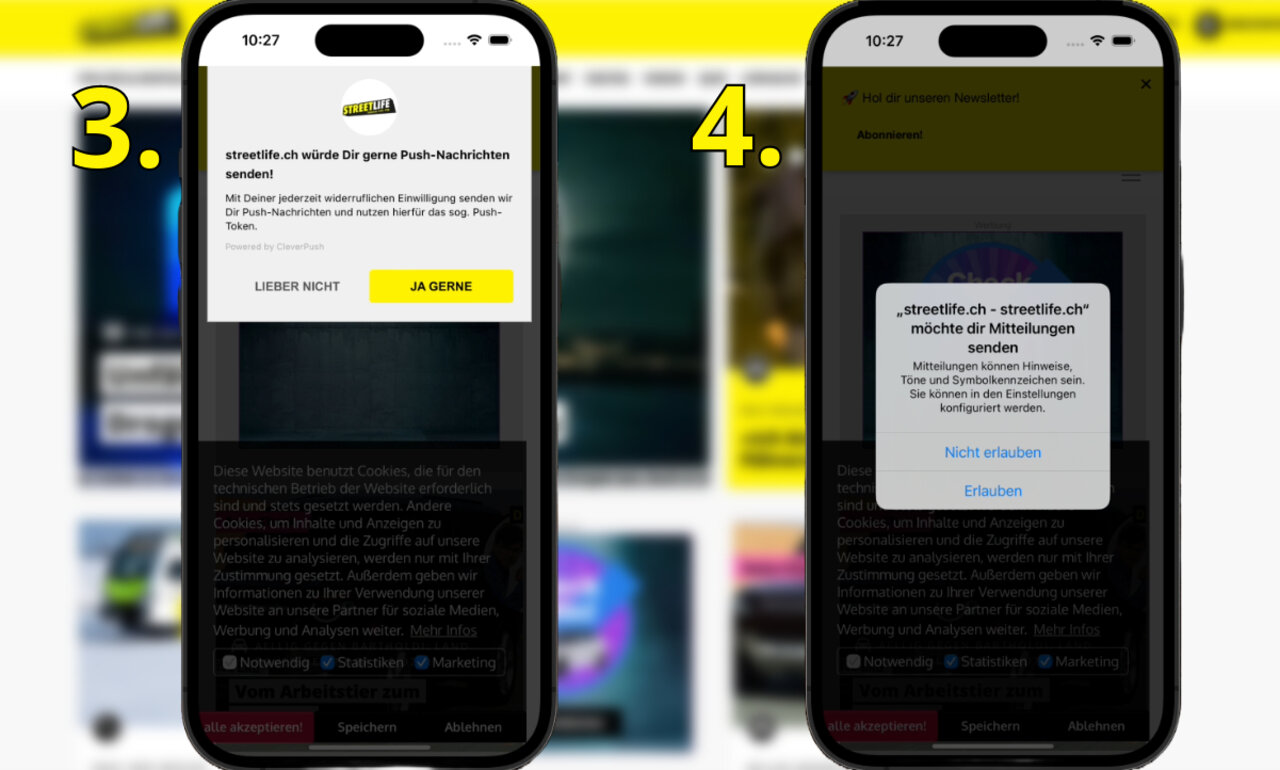 Mit den Schritten drei und vier wird die Push-Benachrichtigung eingerichtet. Bild: STREETLIFE