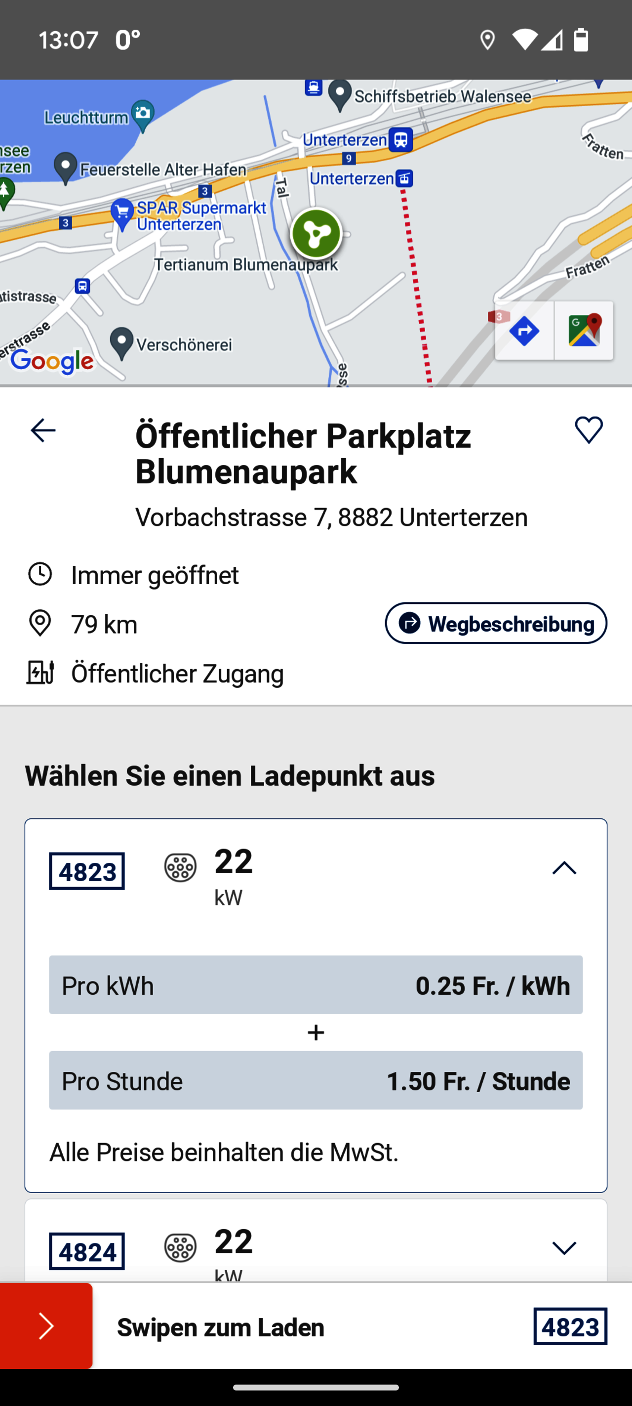 Screenshot Swisscharge App