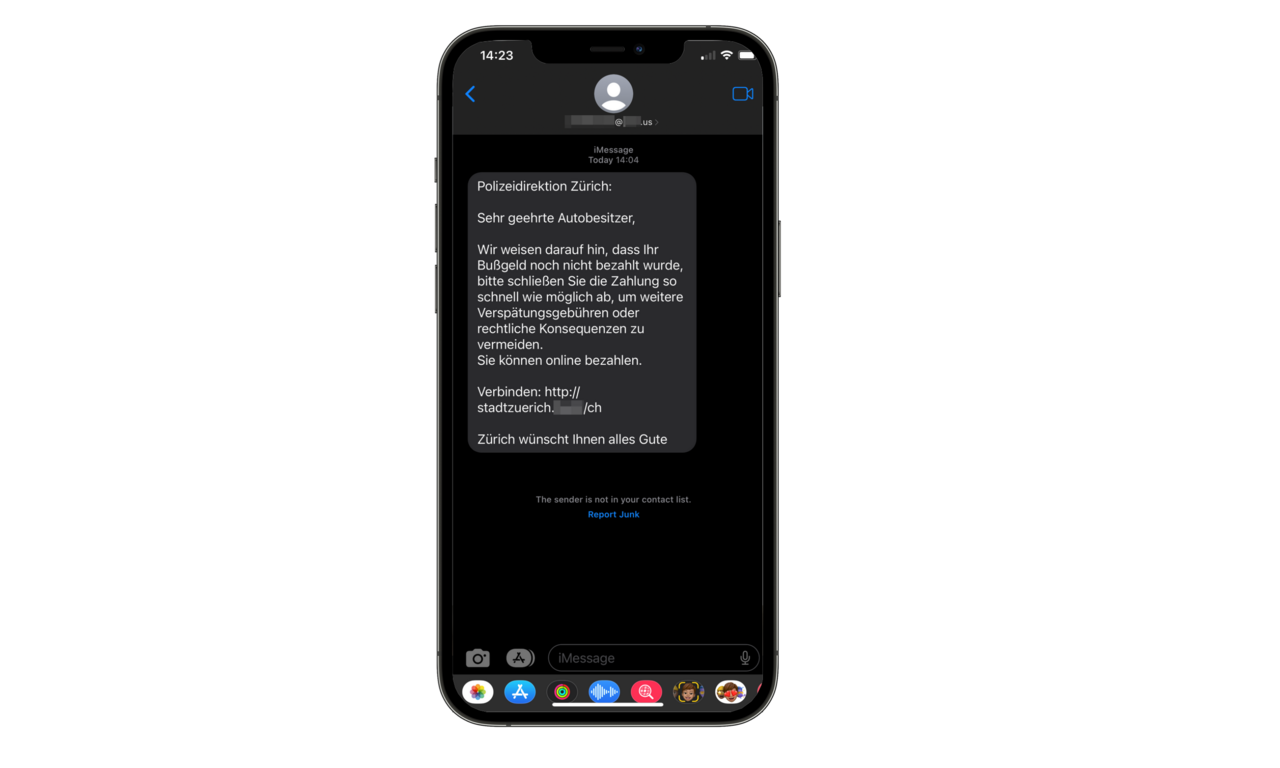 Screenshot einer Betrugs-SMS