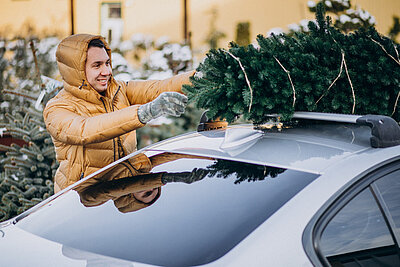 Alle freuen sich auf die Bescherung unter dem Weihnachtsbau. Doch dafür muss der Tanne zuerst nach Hause gebraucht werden. Bild: Freepik, senivpetro