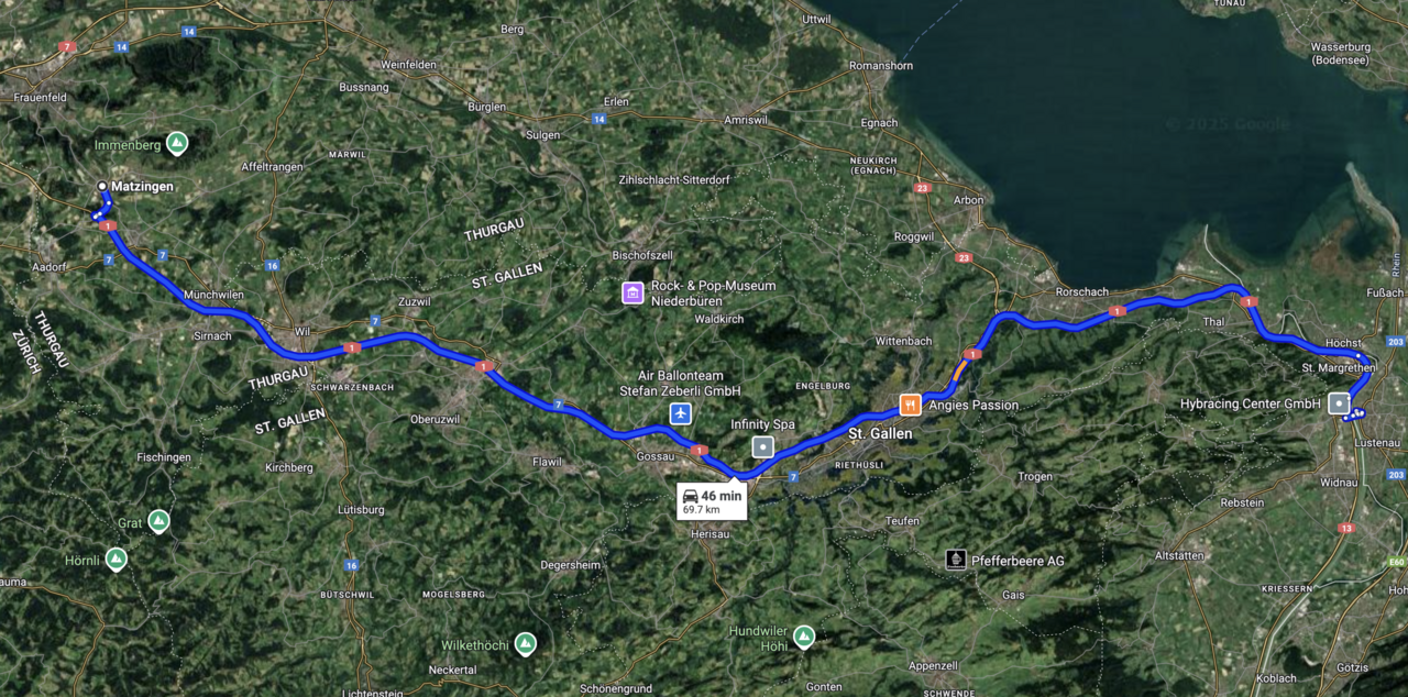 Die Autobahn A1 von Matzingen TG nach Au SG
