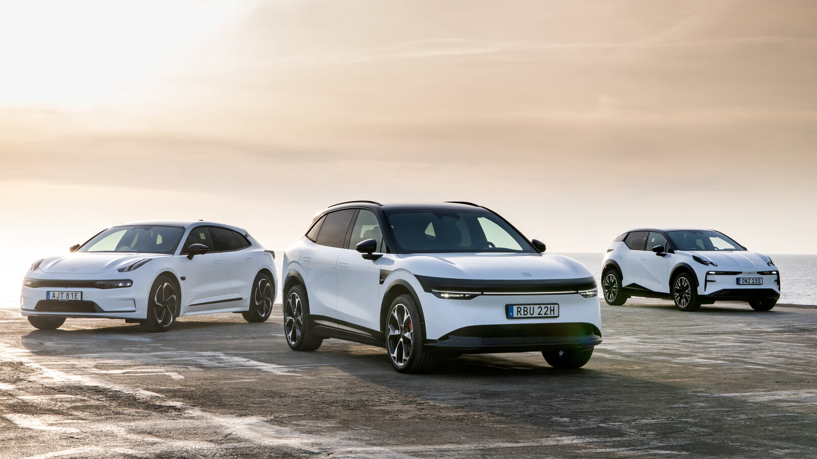 Die drei Auftakt-Modelle von Zeekr für den Schweizer Markt: 001, 7X und X (v.l.)