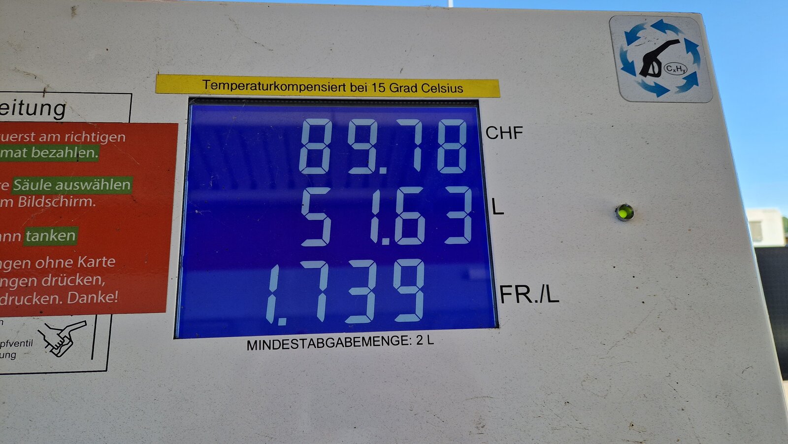 Anzeige an einer Zapfsäule