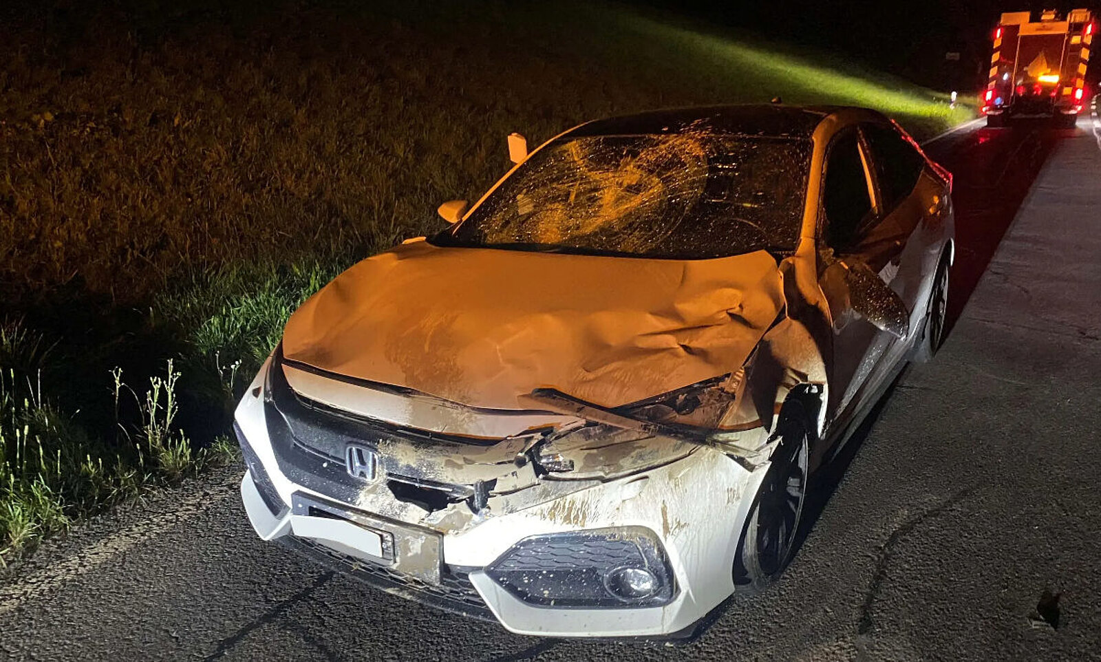 Am 20. September kam es in Neuheim ZG zu einem Wildunfall. Ein 51-jähriger Autolenker prallte mit seinem Wagen in einen Hirsch. Das Auto erlitt Totalschaden, der Fahrer blieb unverletzt und der Hirsch flüchtete in den Wald. Bild: Zuger Polizei