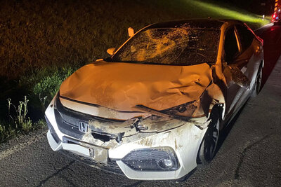 Am 20. September kam es in Neuheim ZG zu einem Wildunfall. Ein 51-jähriger Autolenker prallte mit seinem Wagen in einen Hirsch. Das Auto erlitt Totalschaden, der Fahrer blieb unverletzt und der Hirsch flüchtete in den Wald. Bild: Zuger Polizei