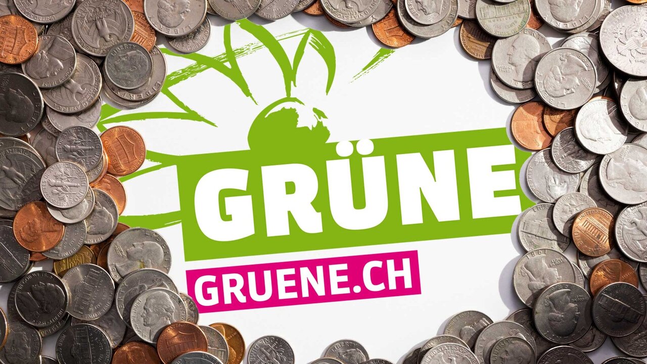 Das Loge der Grünen umgeben von Münzen