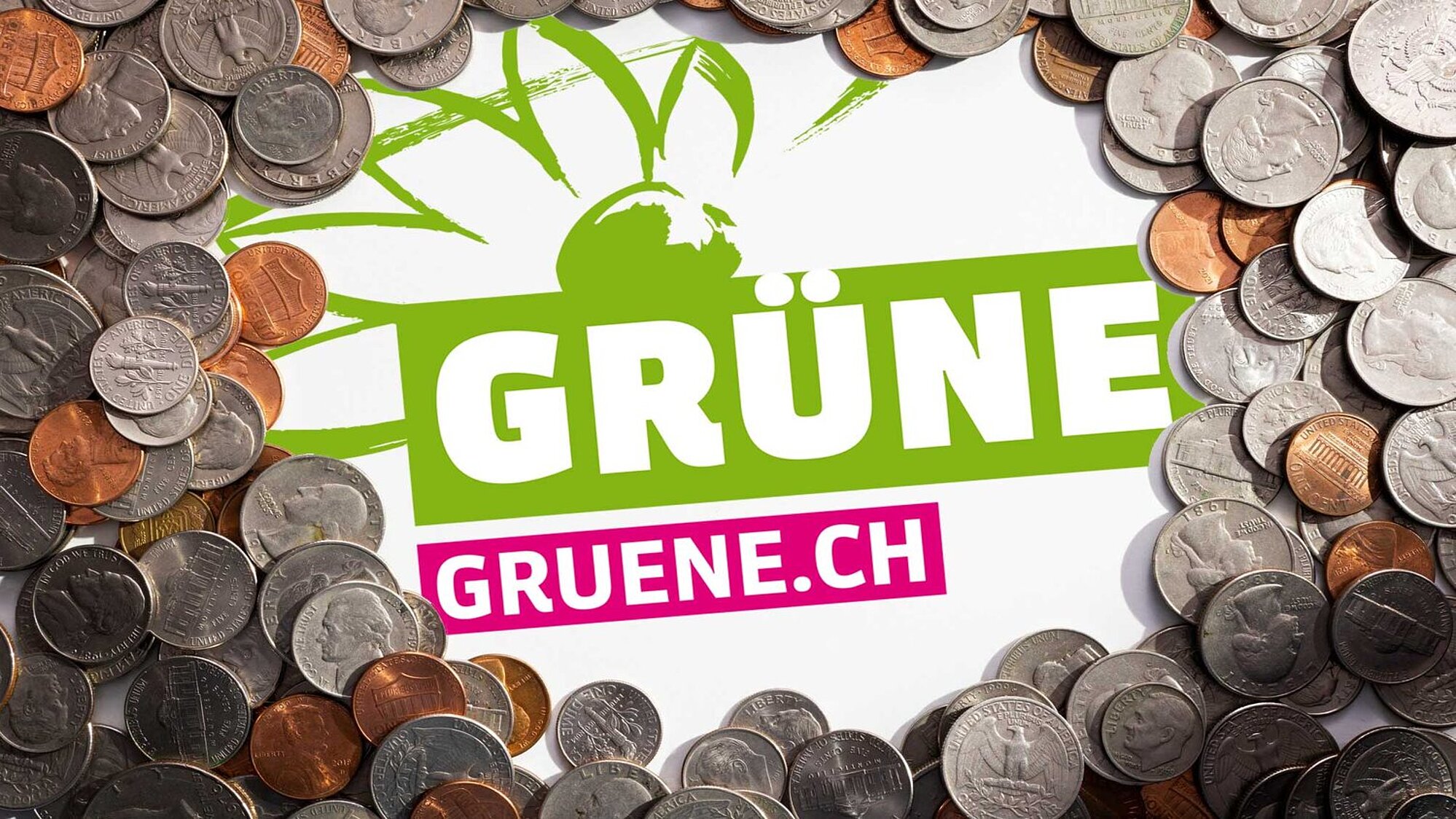 Das Loge der Grünen umgeben von Münzen