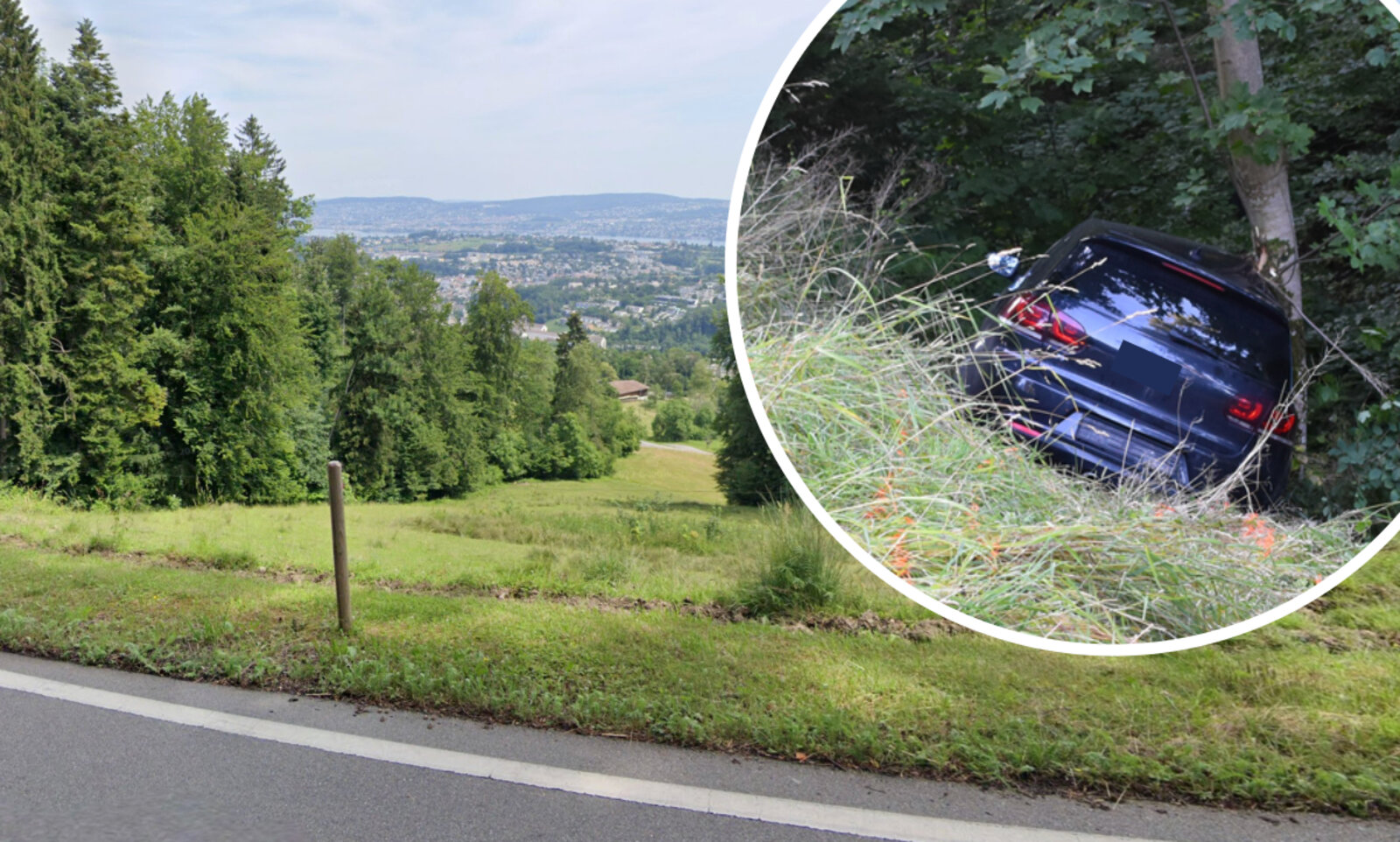 Auf der Buchenegpassstrasse verlor der Bauer die Kontrolle über sein Fahrzeug. Am Ende einer Böschung kam der Wagen in den Bäumen zum Stillstand. Bild: Google maps, Symbolbild
