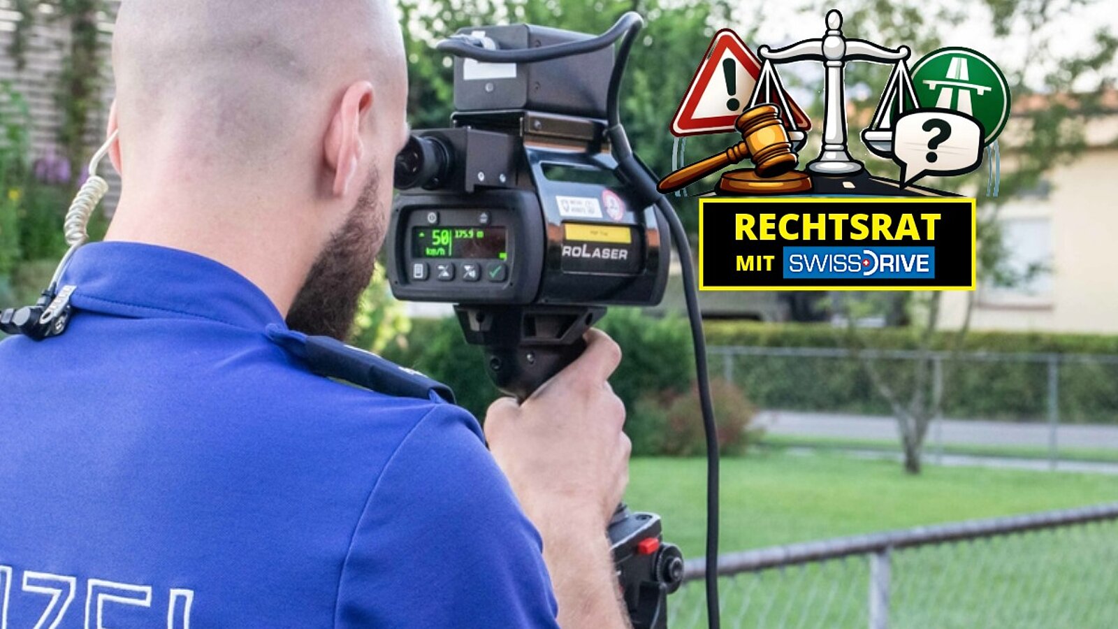 Polizist mit Laserpistole und Rubrik-Logo von STREETLIFE