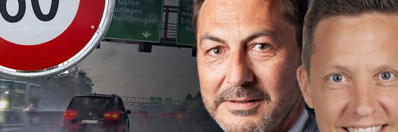 ASTRA-Sprecher Thomas Rohrbach (l.) rechnet damit, dass die Gerichte über die Temporeduktionen entscheiden werden. SVP-Nationalrat Christian Imark plant einen Vorstoss, der für flüssigen Verkehr auf Nationalstrassen sorgen soll. Bild: Bundesamt für Strassen, Parlament, STREETLIFE