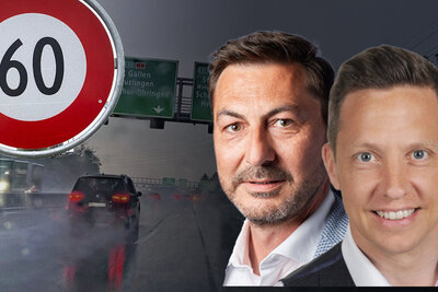 ASTRA-Sprecher Thomas Rohrbach (l.) rechnet damit, dass die Gerichte über die Temporeduktionen entscheiden werden. SVP-Nationalrat Christian Imark plant einen Vorstoss, der für flüssigen Verkehr auf Nationalstrassen sorgen soll. Bild: Bundesamt für Strassen, Parlament, STREETLIFE