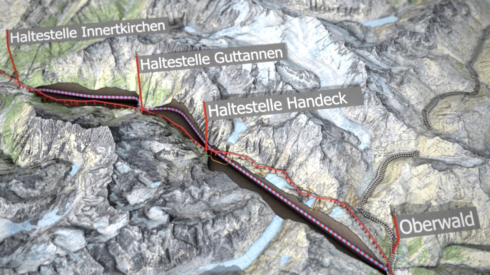 Das abgelegene Berner Haslital soll mit dem Oberwallis verbunden werden. Bild: Screenshot www.grimseltunnel.ch