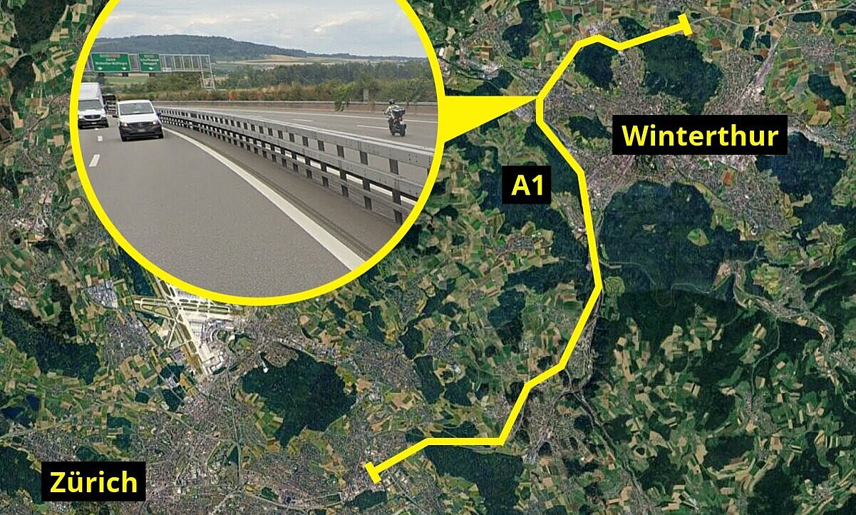 Der Motorradlenker zog hier auf der Umfahrung Winterthur das Vorderrad in die Höhe. Dabei fuhr er in unmittelbarer Nähe zu anderen Fahrzeugen. Grafik: STREETLIFE, Google Maps, Street View