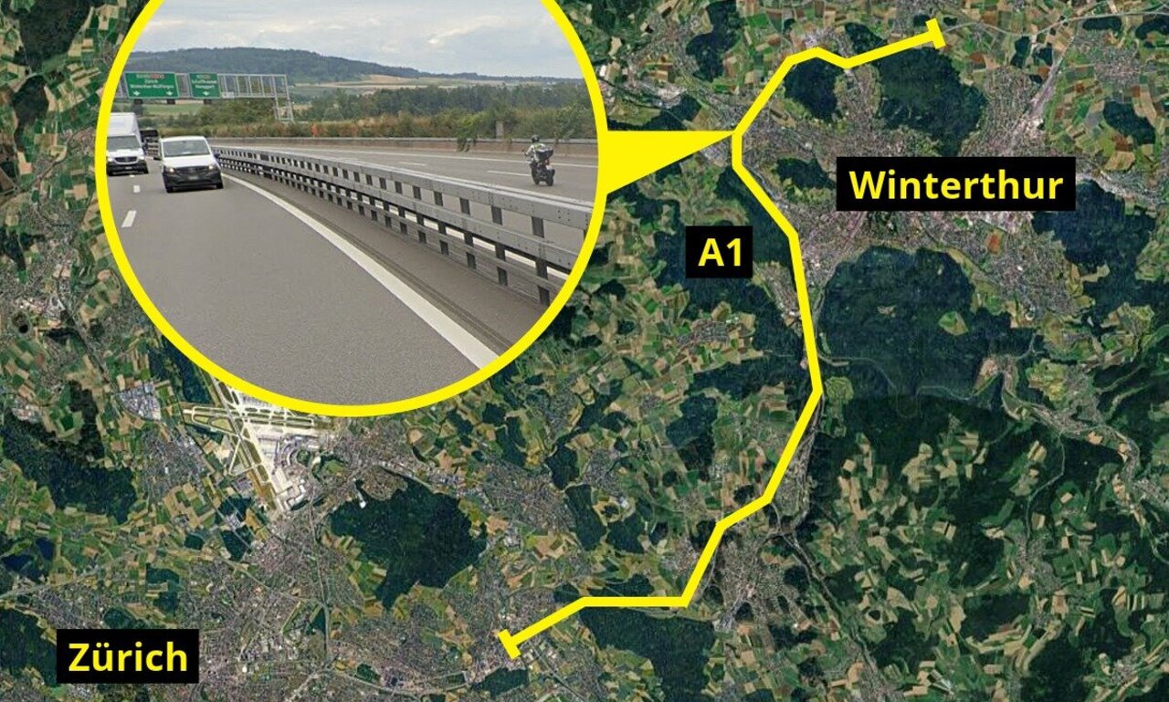 Der Motorradlenker zog hier auf der Umfahrung Winterthur das Vorderrad in die Höhe. Dabei fuhr er in unmittelbarer Nähe zu anderen Fahrzeugen. Grafik: STREETLIFE, Google Maps, Street View