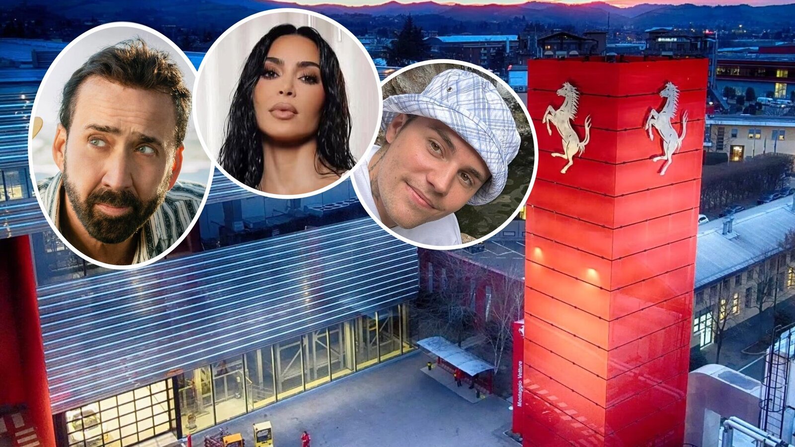 Ferrari-Werk und die Promis Nicolas Cage, Kim Kardashian und Justin Bieber