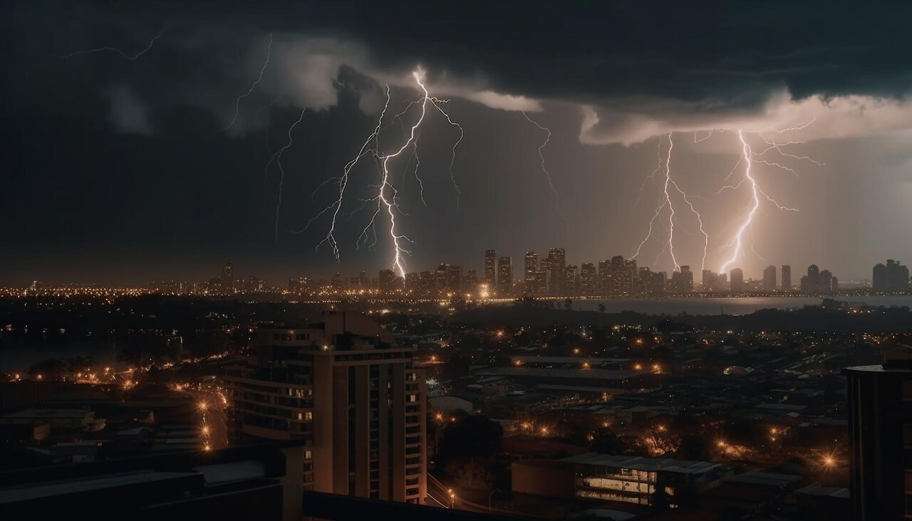 Gewitter über einer Stadt