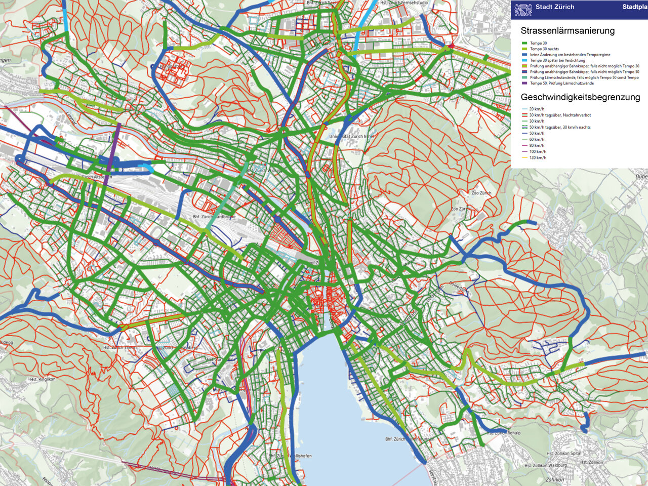 Im Rahmen der dritten Etappe der Strassenlärmsanierung sind zusätzliche Tempo-30-Zonen und -Strecken von insgesamt 150 km geplant. Karte: Stadt Zürich