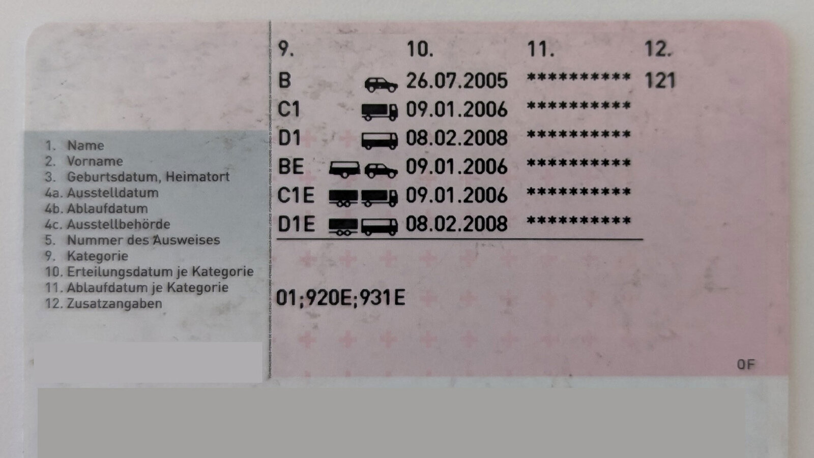 Rückseite eines Führerschein