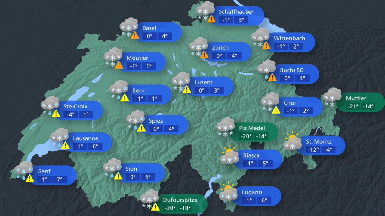 Für weite Teile des Flachlands ist am Donnerstag Schnee angesagt. Bild: MeteoSchweiz