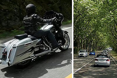Der Harley-Fahrer (Symbolbild, Harley) raste auf der Frauenfelderstrasse (r.) in der 50er-Zone mit 118 Stundenkilometer. 