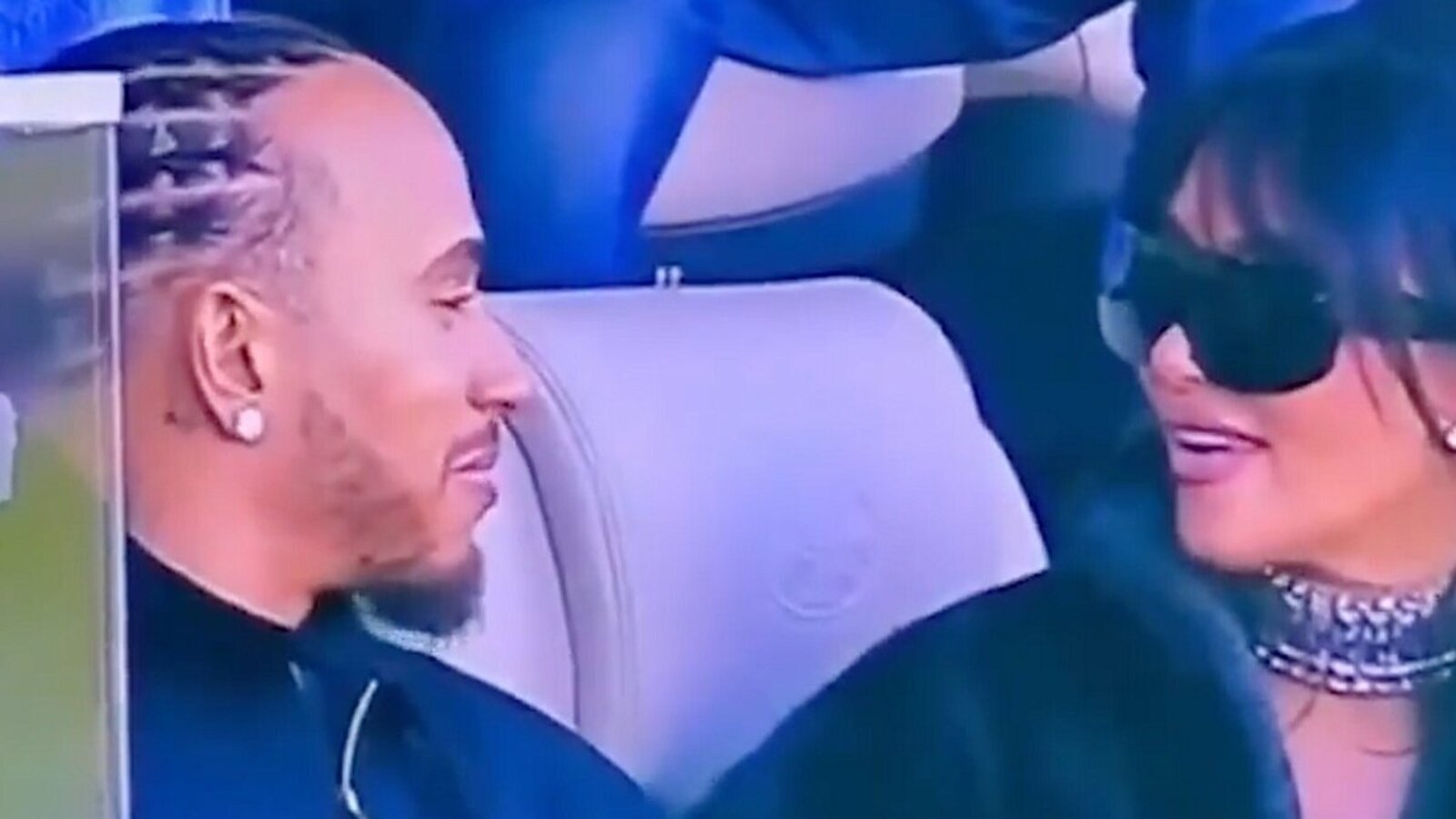 Sind sie ein Paar? Lewis Hamilton und Kim Kardashian besuchten zusammen den Super Bowl in Kalifornien. Bild: NBC