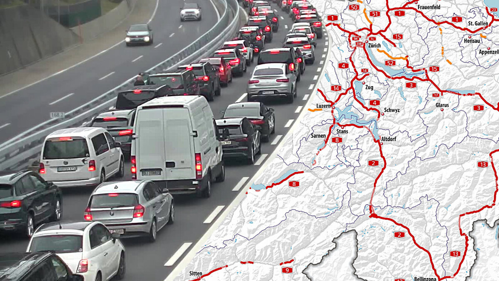 Am heutigen Karfreitag wird vor dem Gotthard-Nordportal mit grossem Verkehrsaufkommen gerechnet. Bild: Webcam Gotthard, ASTRA