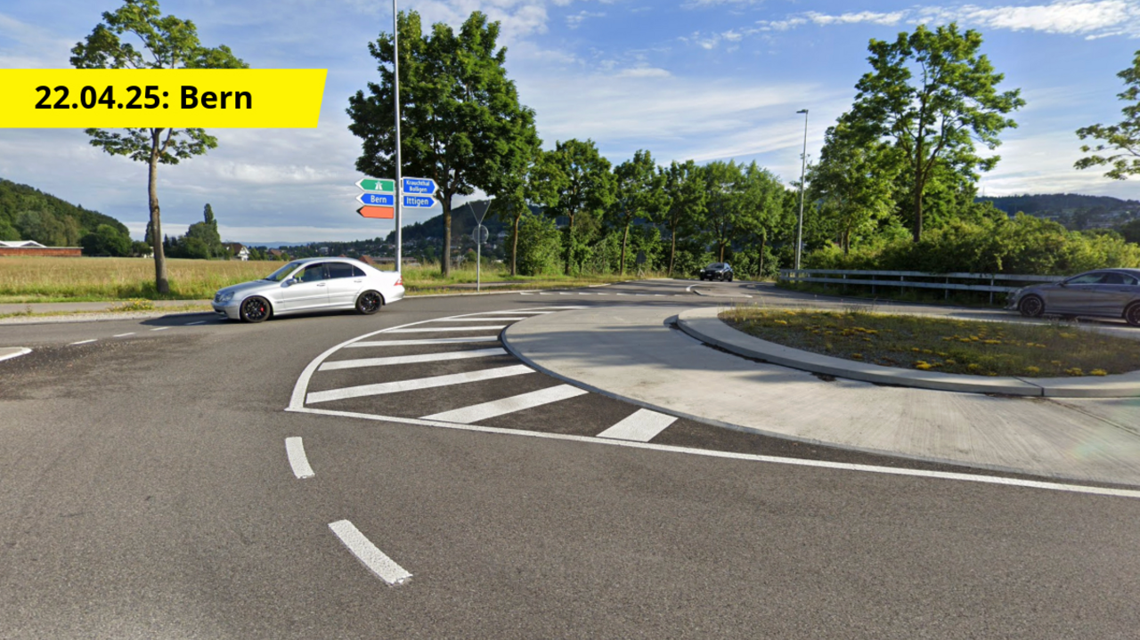 Knapp einen Monat zuvor, im April, verursachten Autodiebe in Bern bei einer Verfolgungsjagd mit der Polizei einen Selbstunfall. Auch hier stammten die Männer aus Frankreich. Sie sind 19 und 23 Jahre alt. Bild: Google Maps