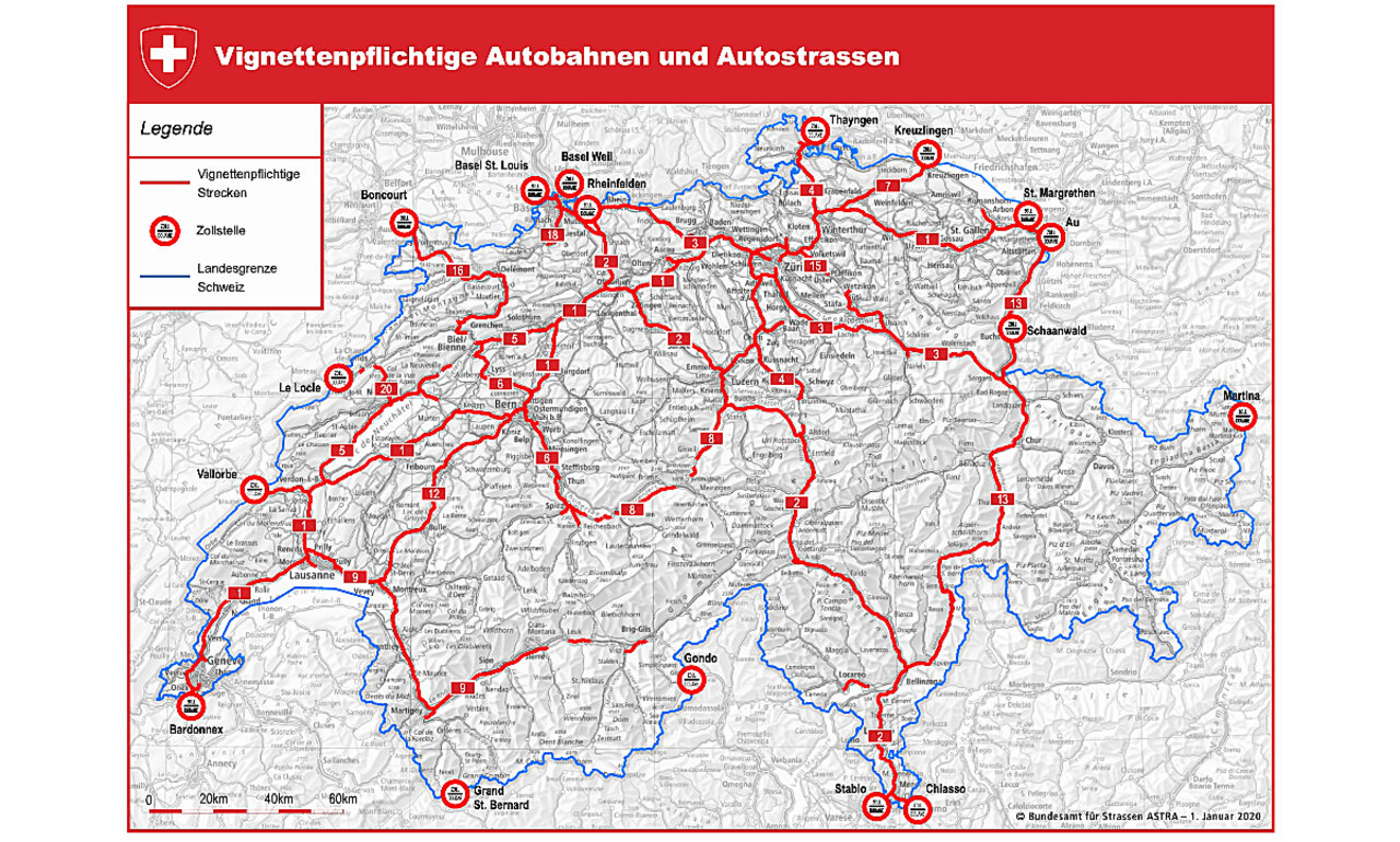 Auf diesen Strassen ist die Vignette Pflicht. Bild: ASTRA