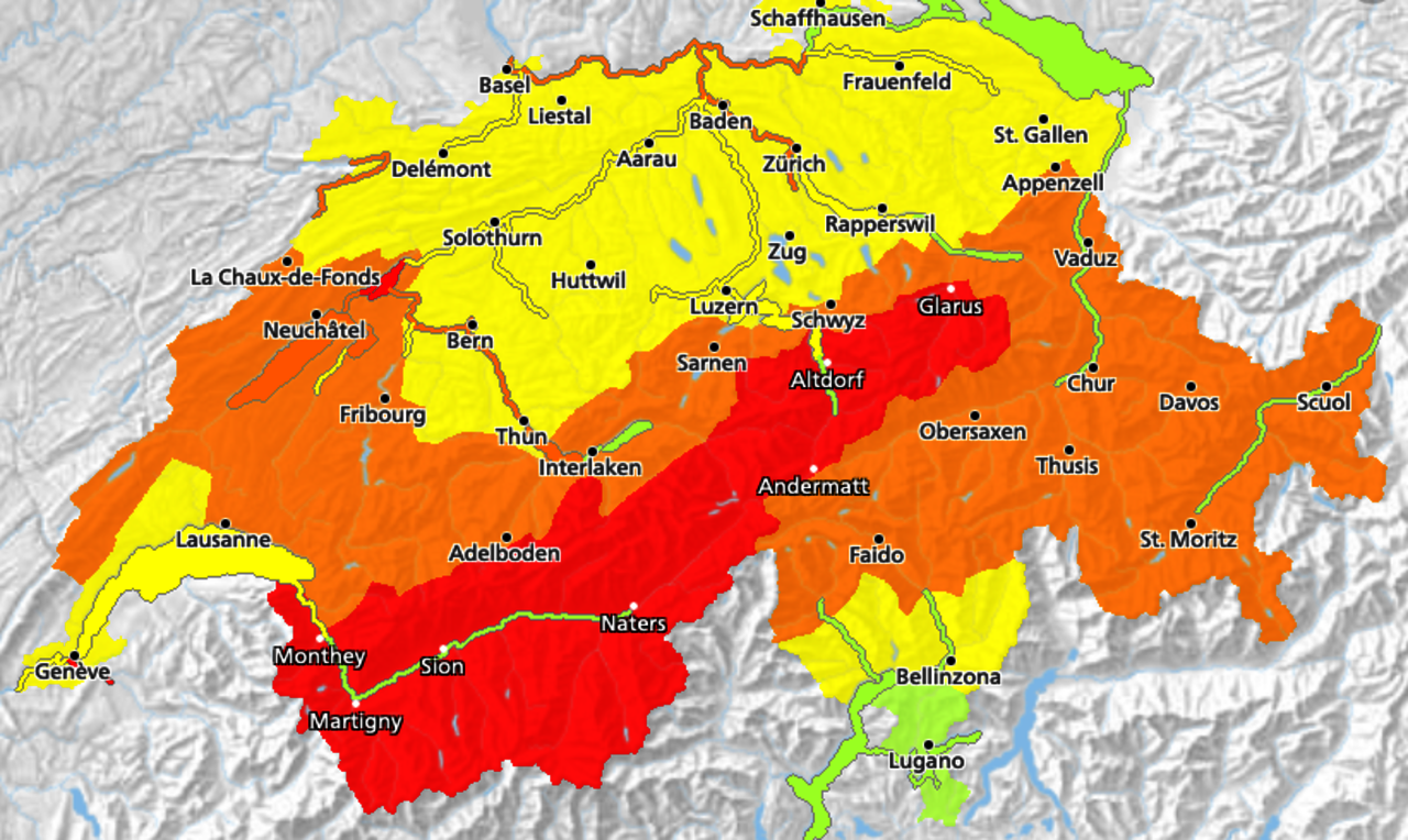 Gefahrenkarte der Schweiz, Stand 12.12.23 um 11 Uhr