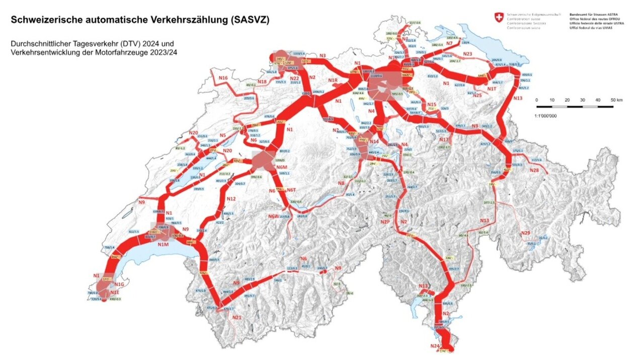 Karte zur Belastung der Nationalstrasse