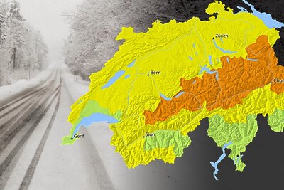 Für Montag wird entlang der Alpen mit Schneefall bis 1000 Metern gerechnet. Bild: Meteoschweiz, Freepik