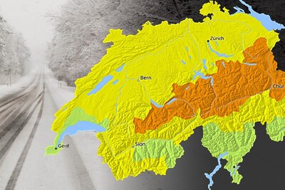 Für Montag wird entlang der Alpen mit Schneefall bis 1000 Metern gerechnet. Bild: Meteoschweiz, Freepik