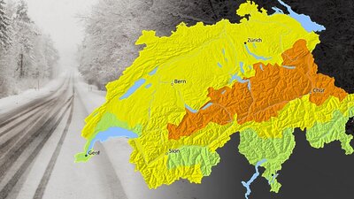 Für Montag wird entlang der Alpen mit Schneefall bis 1000 Metern gerechnet. Bild: Meteoschweiz, Freepik