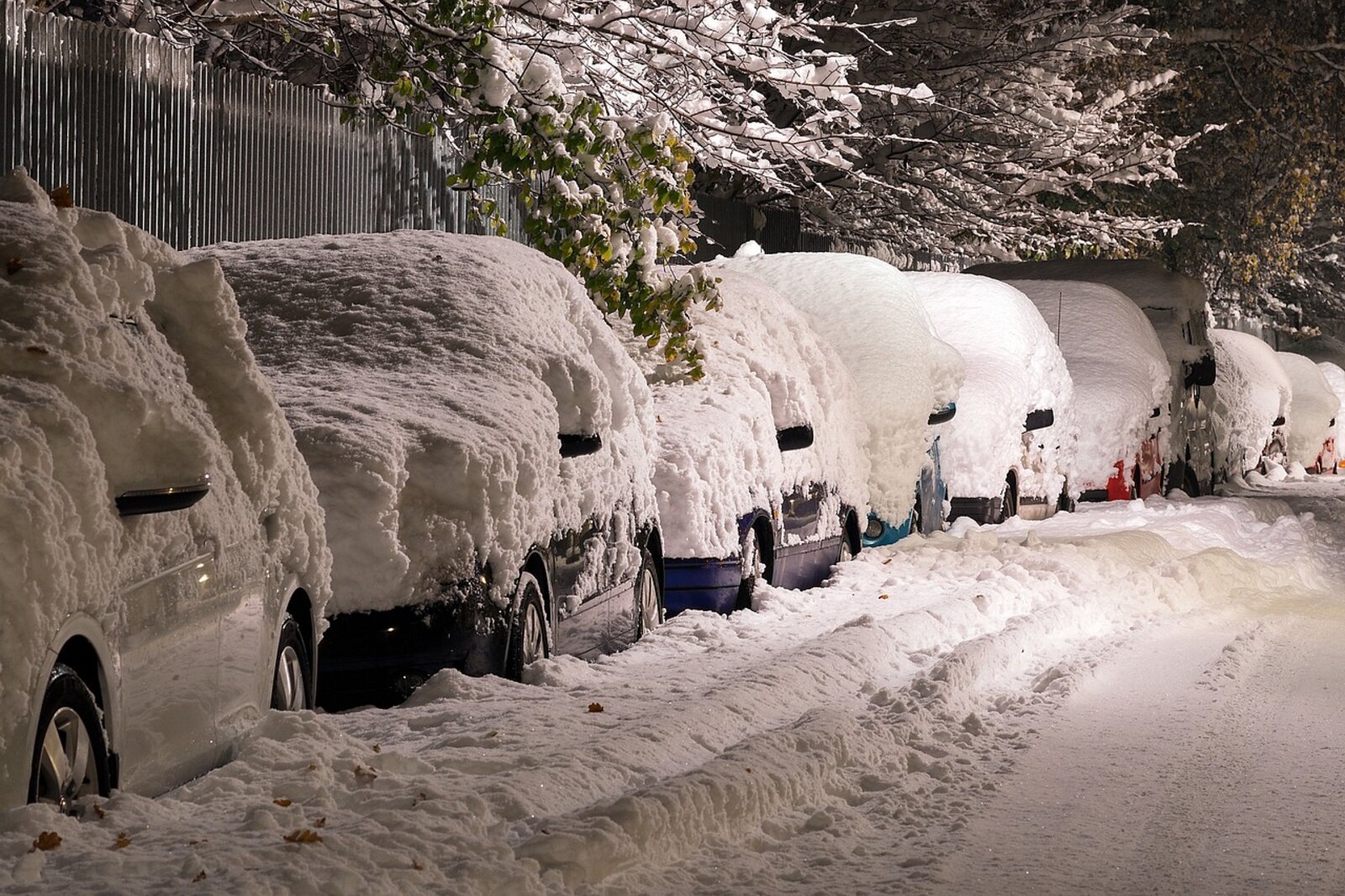 Schneebedeckte geparkte Autos.