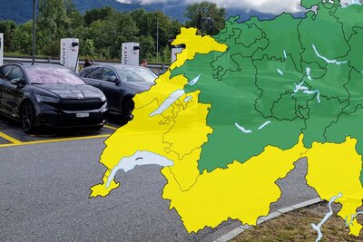 Ladestationen von einer Schweizer Karte überlagert