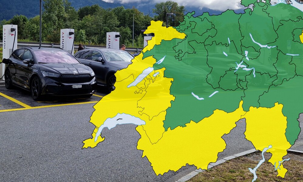 Ladestationen von einer Schweizer Karte überlagert