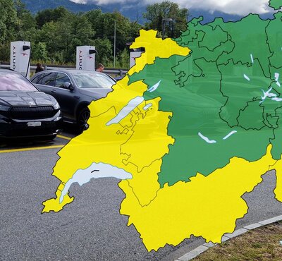 Ladestationen von einer Schweizer Karte überlagert