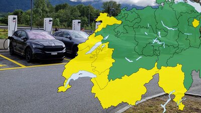 Ladestationen von einer Schweizer Karte überlagert