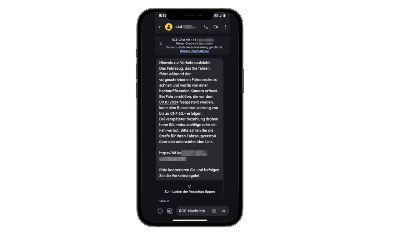 Screenshot eines Betrugs-SMS