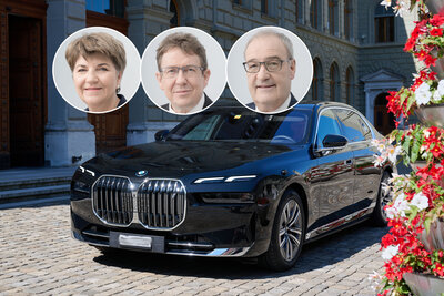 Bundesrats BMW mit Bundesräten als Icon im Vordergrund