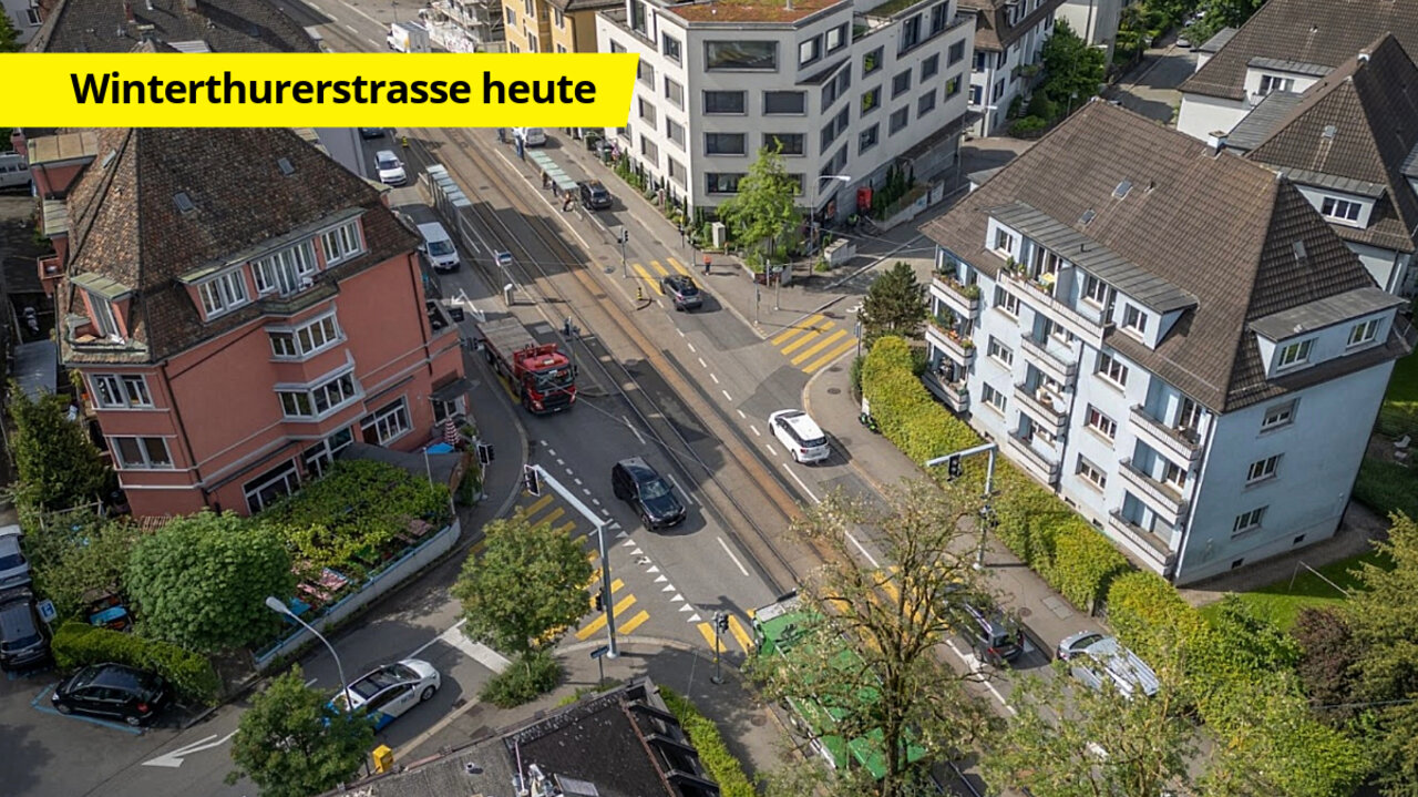 Die Winterthurerstrasse von oben betrachtet in ihrem heutigen Zustand. Bild: ETH